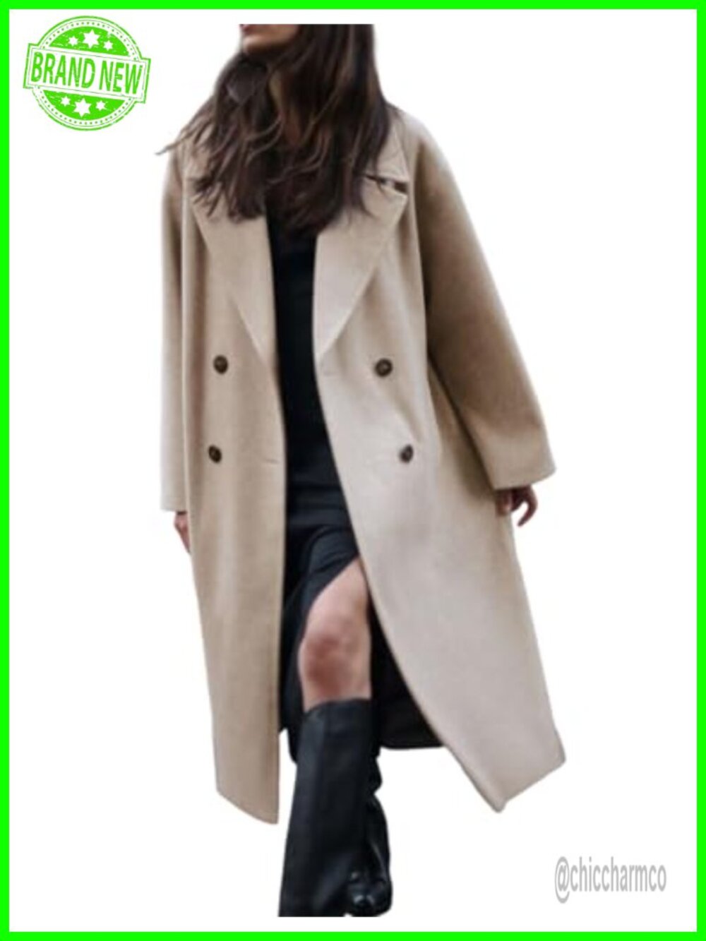 Wool Blend Pea Coat Oversized Double Breasted Trench Winter